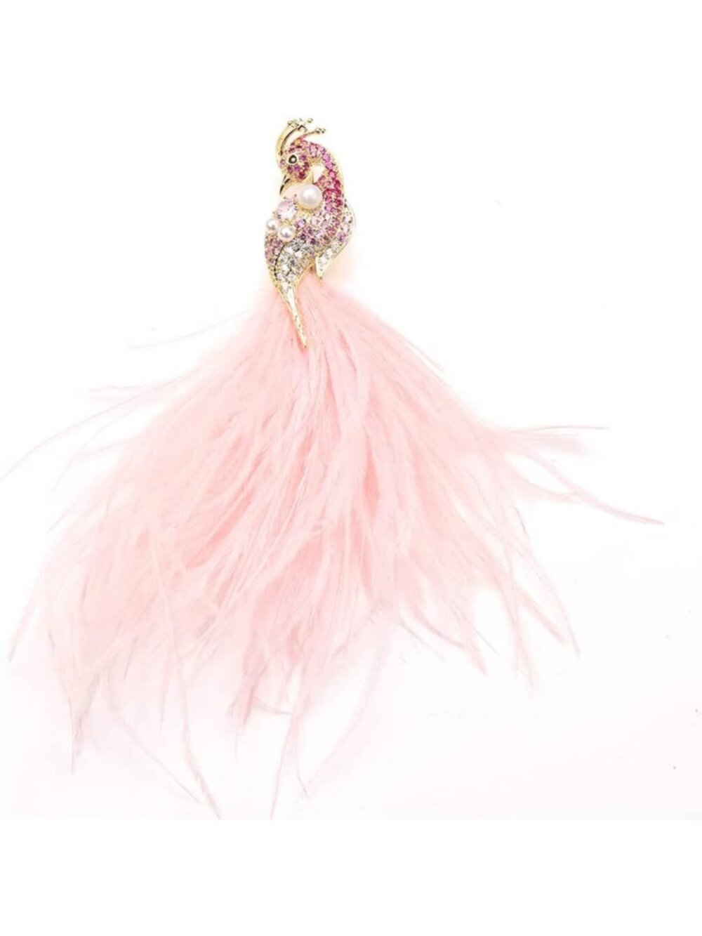 Exaggerated Rhinestone Peacock Brooch Pin - Elegant Feather Tassel Jewelry